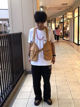 「ワークベスト」｜「アイテム（チノパンツ）」を使った、あんころもちさん（メンズ・176cm）の夏コーディネート