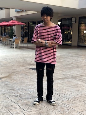 「LABRAT（ラブラット）のアイテム（パンツ）」を使った、あんころもちゃさん（メンズ・176cm）の夏コーディネート