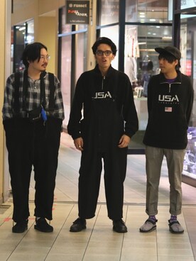 「USA」｜「アイテム（スウェット）」を使った、あんころもちさん（メンズ・176cm）の冬コーディネート