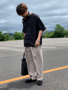 「MANEBU（マネブ）のアイテム（サンダル）」を使った、あんころもちさん（メンズ・176cm）の夏コーディネート
