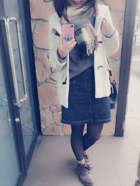 「白ダッフル」｜yuu ...♩#さん（レディース・163cm）の冬コーディネート