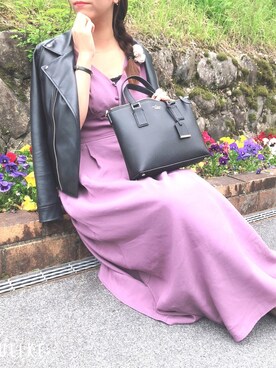 「NANO universe（ナノユニバース）のアイテム（ライダースジャケット）」を使った、Yuka さん（レディース・164cm）の春コーディネート