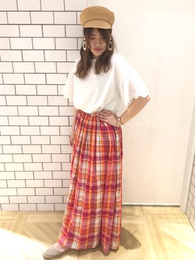 「スカラップ」｜「アイテム（キャスケット）」を使った、LOWRYS FARM 大日STAFFさん（レディース・162cm）の春コーディネート