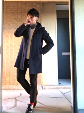 Takuya∞さんの「STUDIOUS カシミヤメルトンフーデッドコート【ZOZO限定復刻】」を使ったコーディネート