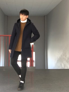 「STUDIOUS（ステュディオス）のアイテム（ダッフルコート）」を使った、Takuya∞さん（メンズ・170cm）の冬コーディネート