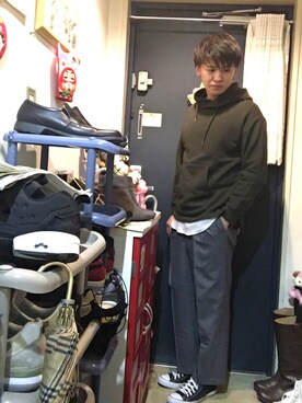 「RAGEBLUE（レイジブルー）の＜トレンドのロング丈＞ワッフルロングカットソー/733404（Tシャツ/カットソー）」を使った、Takuya∞さん（メンズ・170cm）の冬コーディネート