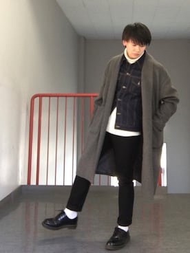 「GGD（ジージーディー）のアイテム（デニムジャケット）」を使った、Takuya∞さん（メンズ・170cm）の冬コーディネート