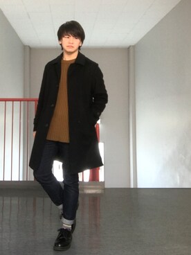 「ロング丈」｜「アイテム（ステンカラーコート）」を使った、Takuya∞さん（メンズ・170cm）の春コーディネート