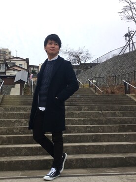 「SHIPS JET BLUE（シップスジェットブルー）のアイテム（チェスターコート）」を使った、Takuya∞さん（メンズ・170cm）の春コーディネート