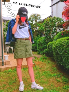 「ザノースフェイス」｜「アイテム（デニムジャケット）」を使った、aaapipiさん（レディース・154cm）の春コーディネート