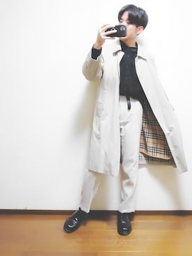 「アイテム（ステンカラーコート）」を使った、Kenさん（メンズ・173cm・20代）の春コーディネート