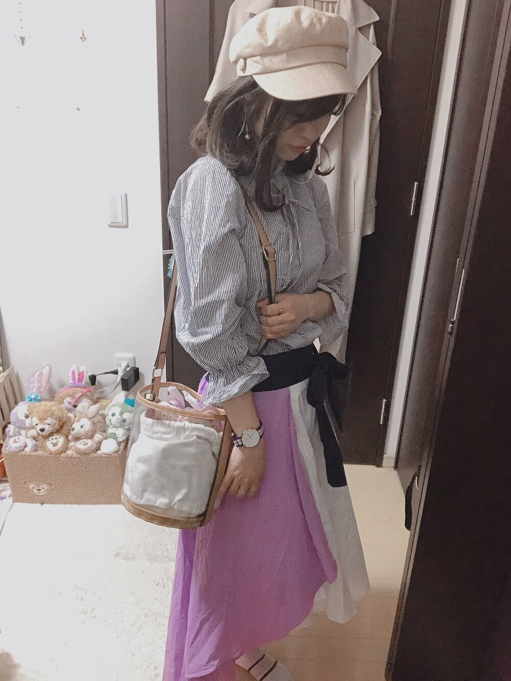 「古着、韓国ファッション」｜「no brandのアイテム（シャツ/ブラウス、ブルー系）」を使った、まぁさん（レディース・159cm）の夏コーディネートの1枚目の写真