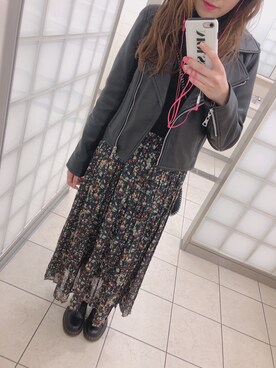 「LILY BROWN（リリーブラウン）のアイテム（ライダースジャケット）」を使った、azu。さん（レディース・157cm）の冬コーディネート