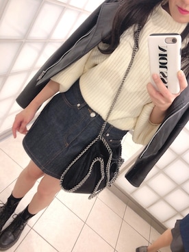 「LILY BROWN（リリーブラウン）のアイテム（ライダースジャケット）」を使った、azu。さん（レディース・157cm）の冬コーディネート