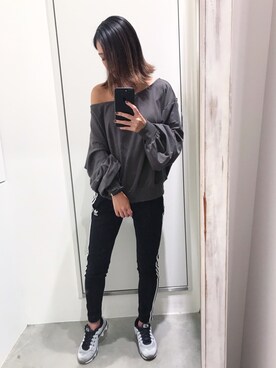 「Aunt Marie's（アントマリーズ）のWEARISTA YUKI × AUNT MARIE'S ミニ裏毛ボリュームスリーブTOPS（Tシャツ/カットソー）」を使った、harucaさん（レディース・155cm）の秋コーディネート