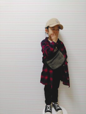 「アイテム（シャツワンピース）」を使った、nippyさん（キッズ・100cm）の秋コーディネート