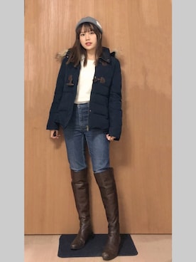 「ELANDのアイテム」を使った、栗子饼子さん（レディース・153cm）の冬コーディネート