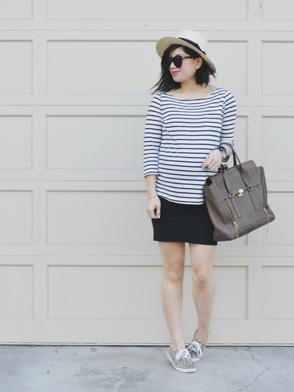 「3.1 phillip lim、BAG、H&M、hat、striped、top」｜Nancyさん（レディース）の春コーディネートの1枚目の写真