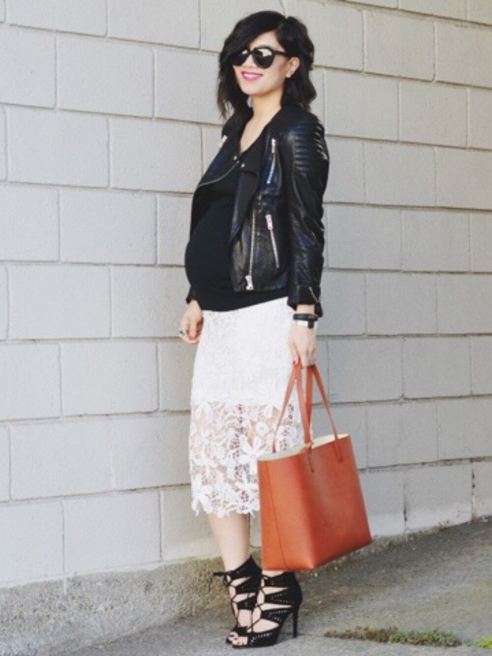 「BAG、heels、jacket 、lace、Lace-up、leather、mansur gavriel、skirt、tote」｜Nancyさん（レディース）の春コーディネートの1枚目の写真