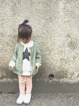 「スター」｜「アイテム（ジャケット/アウター）」を使った、ririnncoさん（キッズ・80cm）の春コーディネート