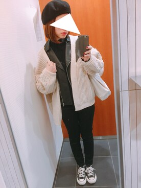 「reca（レカ）のアイテム（ライダースジャケット）」を使った、yumiさん（レディース・160cm）の冬コーディネート