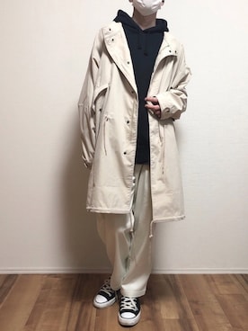 「unrelaxing（アンリラクシング）のアイテム（モッズコート）」を使った、ゆうさん（メンズ・165cm）の春コーディネート