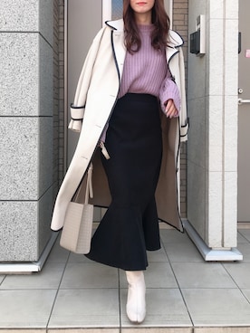 「GRL（グレイル）のステンカラーウールタッチパイピングコート（その他アウター）」を使った、naochiさん（レディース・162cm）の冬コーディネート
