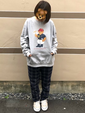 「ポロベアー」｜「アイテム（スウェット）」を使った、す み れ さん（レディース・164cm）の冬コーディネート