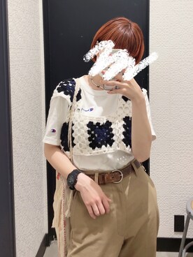 「THE SHINZONE（ザ　シンゾーン）のハイウエストチノパンツ（チノパンツ）」を使った、もえぴさん（レディース・161cm）の夏コーディネート