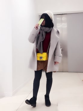 「earth music&ecology（アースミュージックアンドエコロジー）のアイテム（ダッフルコート）」を使った、枕竹铭叶さん（レディース・160cm）の冬コーディネート
