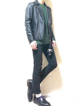 「RAGEBLUE（レイジブルー）のアイテム（ライダースジャケット）」を使った、shunさん（メンズ・170cm）の冬コーディネート