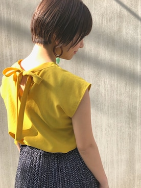 「アイテム（シャツ/ブラウス、イエロー系）」を使った、nano・universe lady's pressさん（レディース・157cm）の春コーディネート