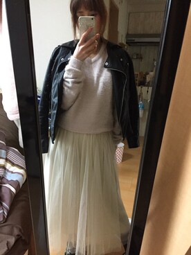 「reca（レカ）のアイテム（ライダースジャケット）」を使った、IYOさん（レディース・159cm）の冬コーディネート