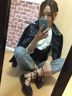 「select MOCA（セレクトモカ）のアイテム（ライダースジャケット）」を使った、IYOさん（レディース・159cm）の秋コーディネート