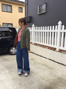「select MOCA（セレクトモカ）のアイテム（MA-1）」を使った、IYOさん（レディース・159cm）の秋コーディネート