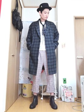 「チェック柄に恋してる」｜「アイテム（財布/小物）」を使った、OKAWA⭐︎相互さん（メンズ・180cm）の秋コーディネート