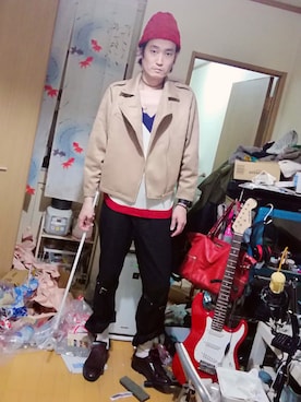 「フェリシモ（フェリシモ）のアイテム（ブルゾン）」を使った、OKAWA⭐︎相互さん（メンズ・180cm）の春コーディネート