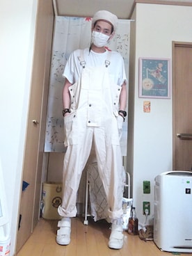 「ロールアップ」｜「アイテム（サロペット/オーバーオール）」を使った、OKAWA⭐︎相互さん（メンズ・180cm）の春コーディネート