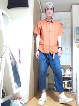 「アイテム（キャスケット、ホワイト系）」を使った、OKAWA⭐︎相互さん（メンズ・180cm）の夏コーディネート
