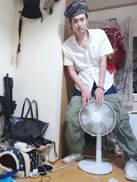 「Settimissimo（セッティミッシモ）のアイテム（ハンチング/ベレー帽）」を使った、OKAWA⭐︎相互さん（メンズ・180cm）の夏コーディネート