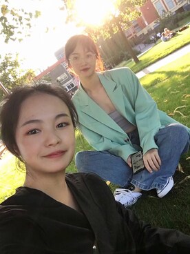 「PULL&BEAR（プルアンドベア）のアイテム（テーラードジャケット）」を使った、李三金宇さん（レディース・169cm）の秋コーディネート