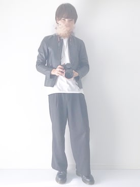 「LIDNM（リドム）のLIDnM/リドム/ラムレザーシングルライダース（ライダースジャケット、ブラック系）」を使った、ザッキーさん（メンズ・182cm）の秋コーディネート