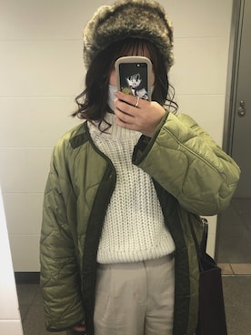 「大学生コーデ」｜「アイテム（ノーカラージャケット）」を使った、さくらさん（レディース・158cm）の冬コーディネート