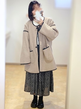 「パイピングコート」｜「アイテム（スウェット）」を使った、ほやほやさん（レディース・153cm）の冬コーディネート