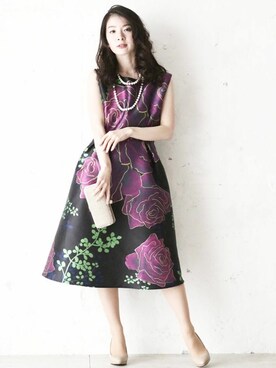 Cawaii カワイイ の 品ある大輪の薔薇柄ドレス ワンピース ドレス Wear