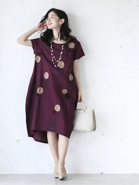 「ドット柄」｜CAWAIIスタッフさん（レディース・155cm）の冬コーディネート