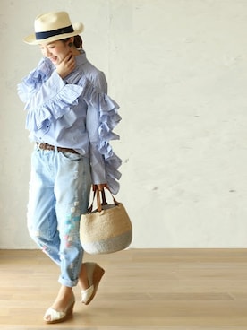 「青×白」｜こじまゆCAWAIIスタッフさん（レディース・155cm）の冬コーディネート