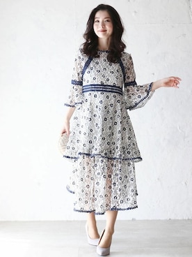 「ネイビー×ホワイト」｜CAWAIIスタッフさん（レディース・155cm）の冬コーディネート