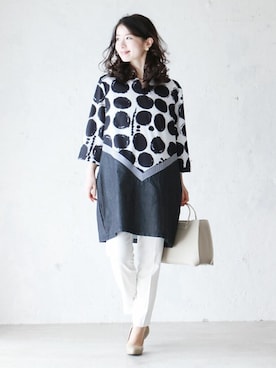 「ドット柄」｜CAWAIIスタッフさん（レディース・155cm）の春コーディネート