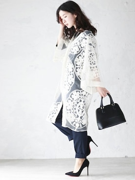 「cawaii（カワイイ）のアイテム（カーディガン/ボレロ）」を使った、CAWAIIスタッフさん（レディース・155cm）の春コーディネート